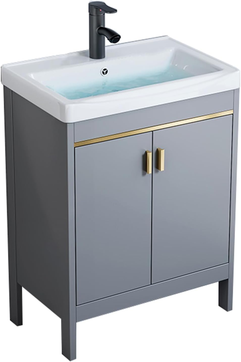 ezension des Badezimmerschranks mit Keramik-Waschbecken und Wasserhahn – 50 cm, Modernes Badezimmermöbel in Grau